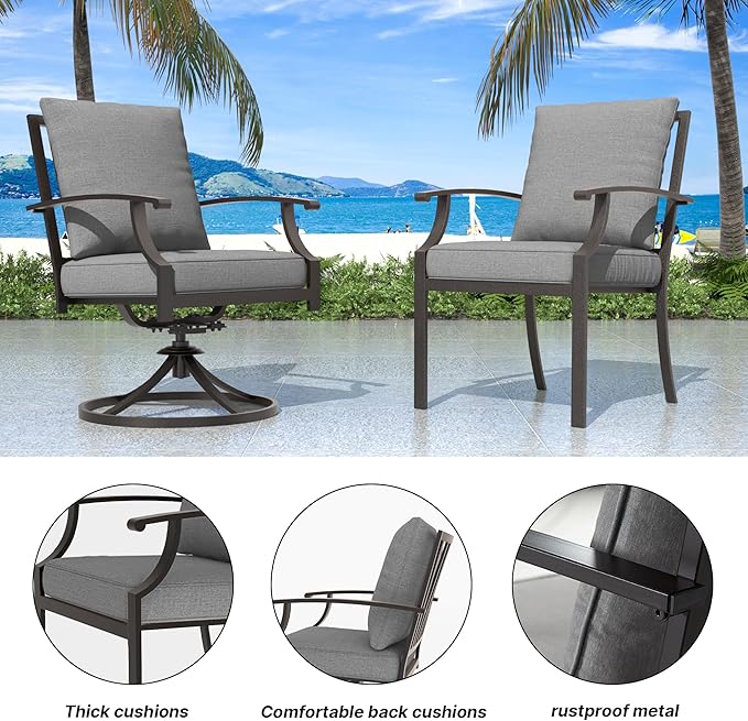 7 Pieces Outdoor Patio Furniture Set with 48" Round Propane Fire Pit Table,Patio Dining Set Outdoor Conversation Sets 6 Chairs for Deck,Backyard and Garden,Grey