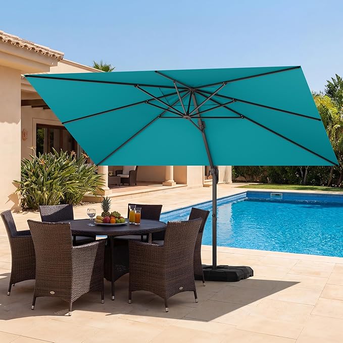 HASLE OUTFITTERS 9x12 FT Patio Cantilever Umbrella with Base, Outdoor Offset Large Rectangular Heavy Duty Umbrellas with 360° Rotation for Pool Garden Deck，Turquoise