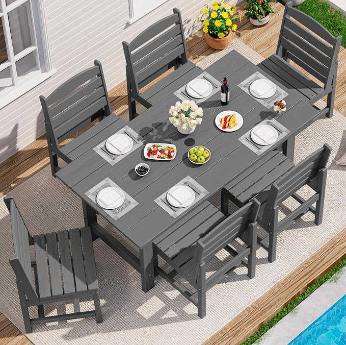 SERWALL Armless Outdoor Dining Chair Set of 2, All Weather Resistant, Gray | Armless Dining Chairs built to last with 330 lb capacity. Compact 24.6"Dx19.3"Wx33.6"H. Weatherproof & easy to clean.