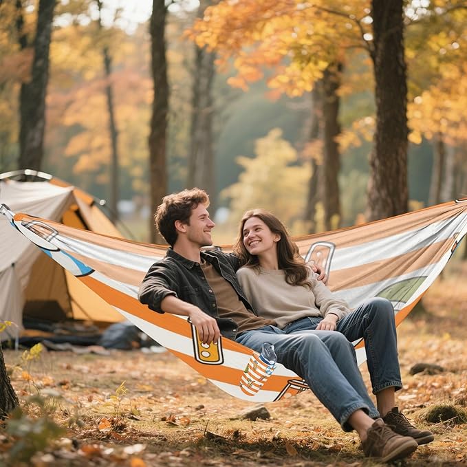 Orange White Stripes Summer Juice 330lb Capacity Outdoor Hammocks with Tree Straps Swing Hammock for Outside Camping Essentials Bases para hamacas para adultos