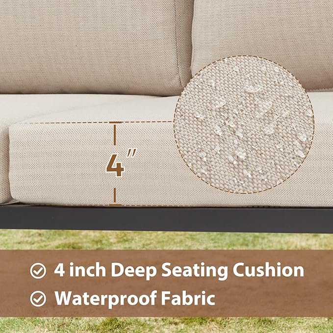MELLCOM 6 Pieces Patio Furniture Sets, L-Shaped Patio Conversation Sets Metal Outdoor Sectional Sofa with Fauxwood Coffee Table & 6.5" Olefin Cushions for Backyard, Garden, Poolside