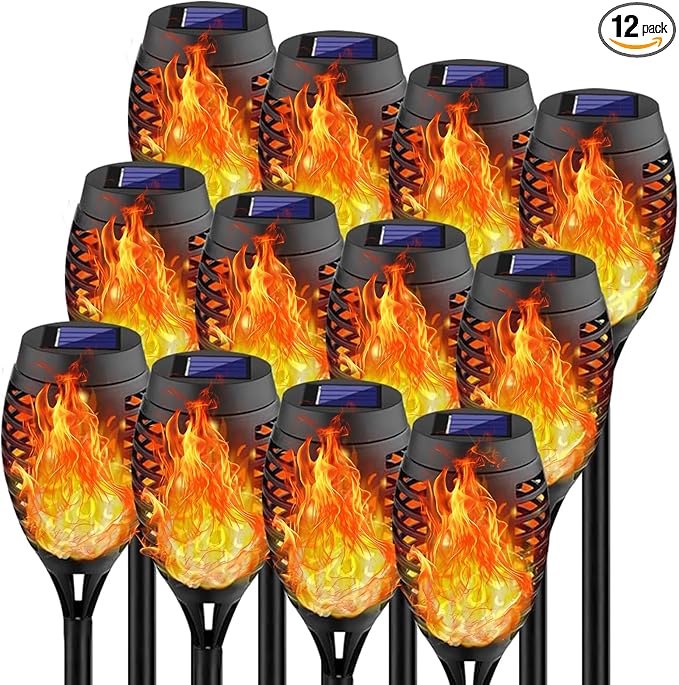 Swingers Solar Lights Outdoor,Solar Torch Lights with Flickering Flame,Waterproof Outdoor Garden Lights for Outside Patio Pathway Yard Decorations(12, Yellow)