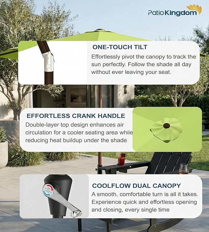 PatioKingdom 10FT Patio Umbrella with Push Button Tilt and Crank, Outdoor Market Umbrella with 8 Fiberglass Ribs, UV Protection Table Umbrella for Pool,Backyard,Garden,Deck