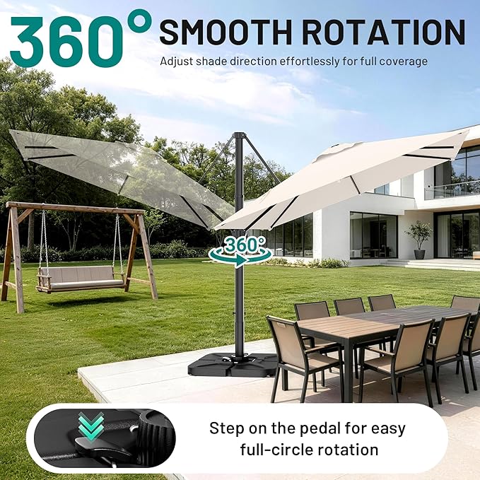 AreShark 9 X 9 FT Cantilever Patio Umbrella, 360-Degree Rotation Square Hanging Offset Umbrella with Crank, Heavy Duty Patio Umbrella for Patio, Pool, Garden, Deck, Cream White