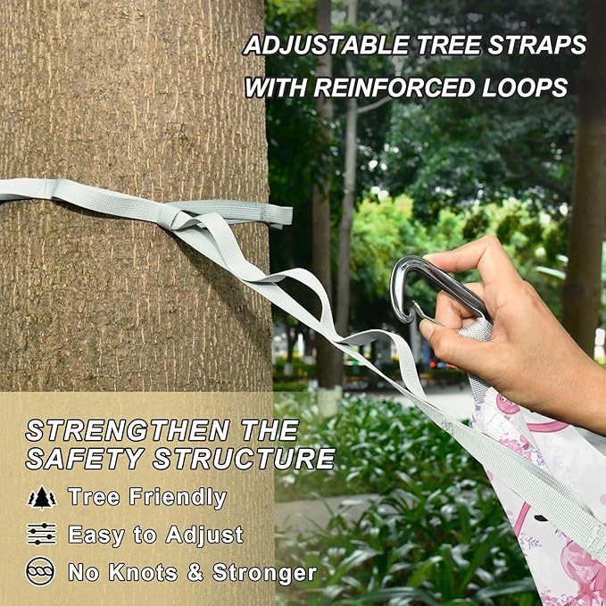 Camping Hammock Outdoor Hammocks for Outside Flamingo Flowers Cute Beach Trees Portable Lightweight with Pockets Tree Straps Indoor