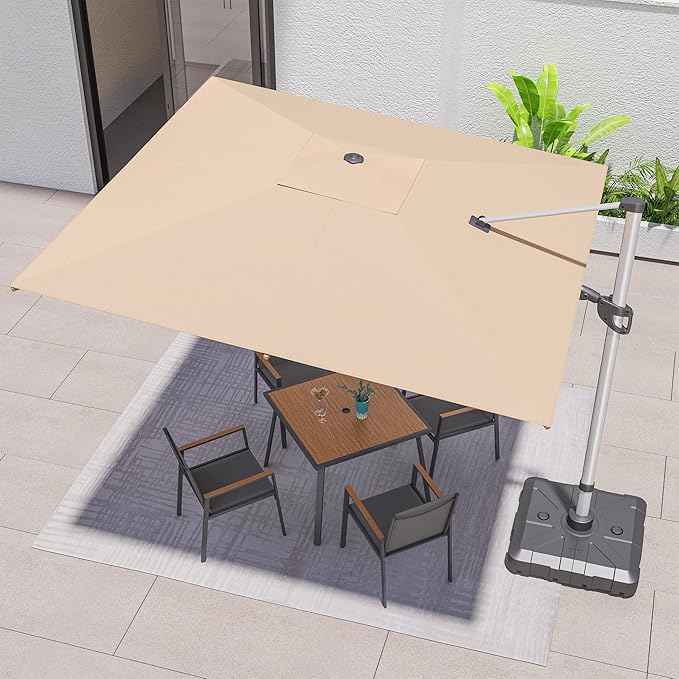 LAUSAINT HOME Patio Umbrella Outdoor, 10 Feet Cantilever Umbrella Aluminum Offset Umbrella with 360-degree Rotation for Backyard, Pool, Lawn, Deck (Square, Khaki)