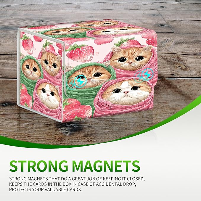 Card Deck Box for MTG, Cards Storage Box Fits 120+ Sleeved, Leather Small Size Strong Magnetic Closing Card Case for Board Games Magic TCG CCG Baseball Collection, Moon Orange Mushroom