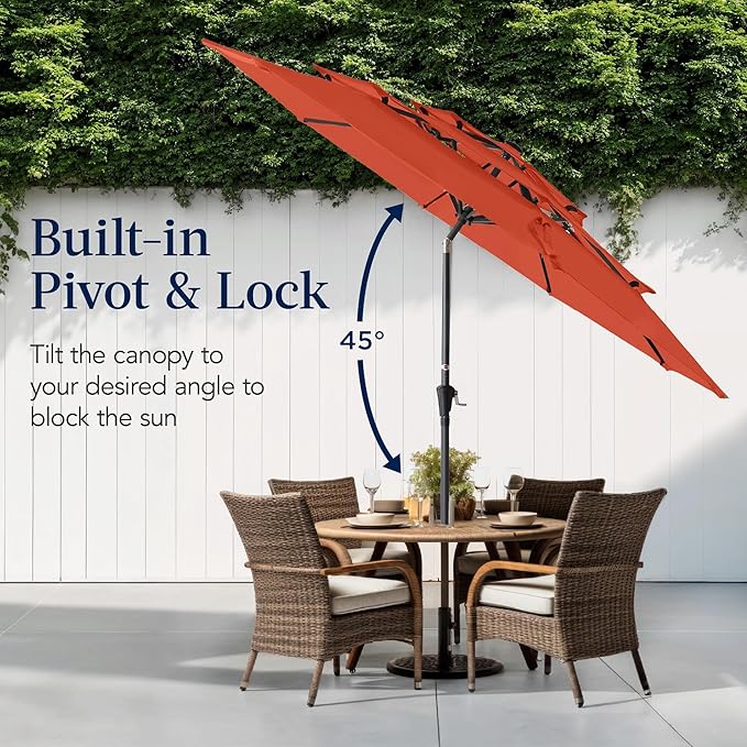 Best Choice Products 10ft 3-Tier Market Patio Umbrella, Outdoor Sun Shade with Tilt, Crank Lift, 8 Ribs for Backyard, Deck, Poolside