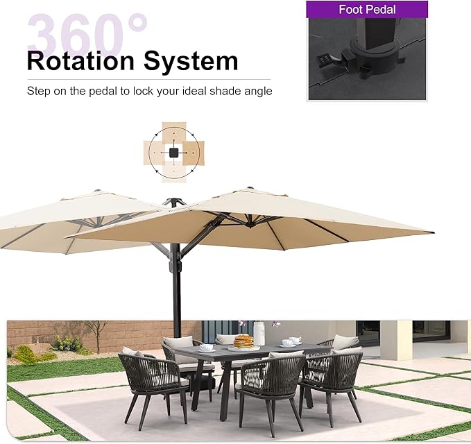 PURPLE LEAF 9' X 12' Rectangle Patio Umbrella with Wheeled Base Large Cantilever Outdoor Umbrella Offset Umbrella with 360-degree Rotation for Garden Deck Pool Backyard Beige