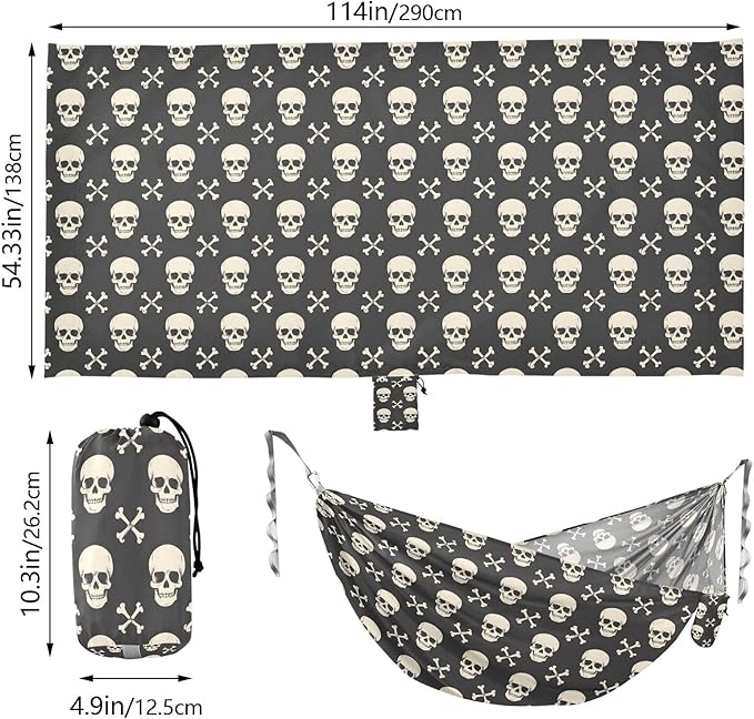 Camping Hammock Outdoor Hammocks for Outside Skull Crossbones Beach Trees Portable Lightweight with Pockets Tree Straps Indoor
