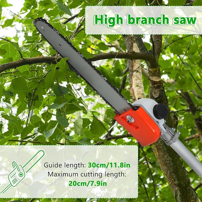 8-in-1 Gas Weed Eater, Multi-Functional Trimming Tool, 52CC 2-Cycle Gas Powered Hedge Trimmer, Weed Eater, String Trimmer, Brush Cutter, Edger, Pole Saw Chainsaw Pruner with Extension Pole (Orange)