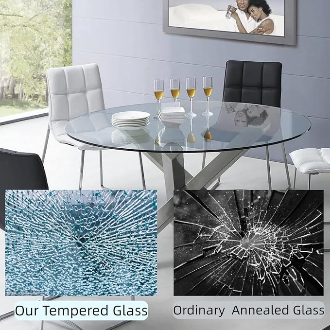 28" Round Glass Table Top - 1/2" Thick Beveled Edge Tempered Glass, Replacement Glass Top for Kitchen/Patio Table