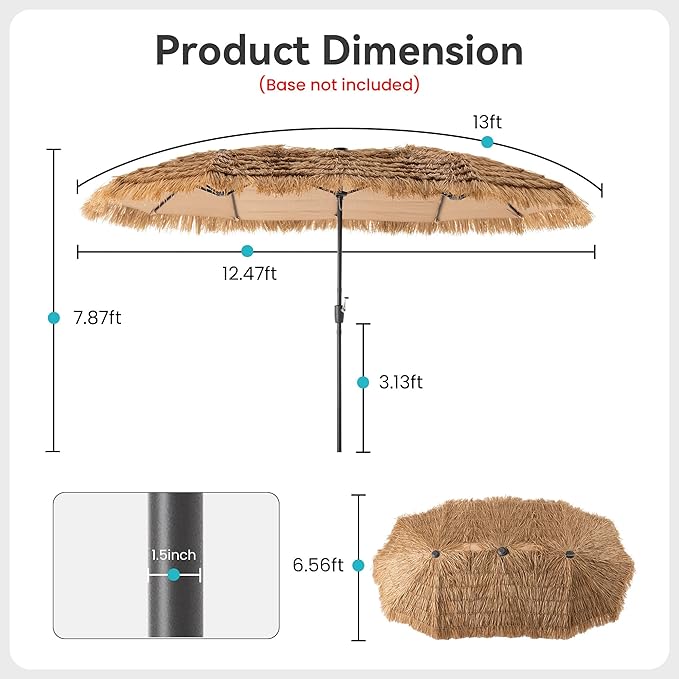 COSIEST 13FT Large Patio Umbrella with Crank, Outdoor Double-Sided Tiki Beach Umbrella, Rectangular Market Umbrella with 12 Sturdy Ribs for Garden、Pool、Deck Shade