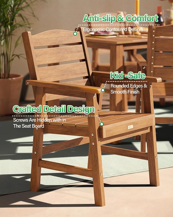 YEFU 7-Piece Patio Dining Sets: All-Weather Outdoor Table and Chairs with Umbrella Hole & Aluminum Frame - HIPS Modern Outside Furniture Plastic Patio Dining Set for 6 for Family Meals in Deck Teak
