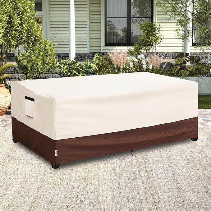 Outdoor Coffee Table Cover,600D Waterproof Patio Rectangular Side Table Covers,42" W x 26" D x 16" H,Outdoor Table Covers Waterproof Rectangle(Beige)
