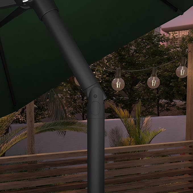 Sunline 9 ft Patio Umbrella with Crank & Push Button Tilt, Outdoor Market Umbrella with UV Protection & Wind Vent, Metal Frame for Deck, Pool & Table, Hunter Green
