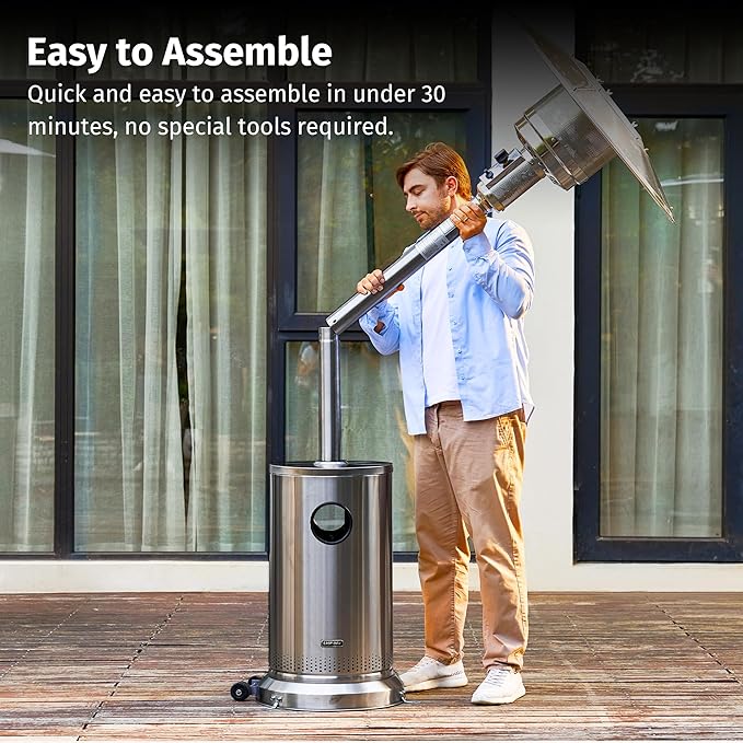 EAST OAK 50,000 BTU Patio Heater for Outdoor Use With Round Table Design and Wheels, Outdoor Patio Heater for Home and Commercial, Double-Layer Stainless Steel Burner, Stainless Steel