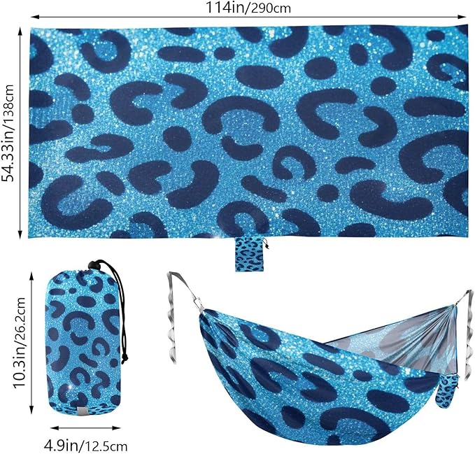Fake Glitter Leopard Print Blue 330lb Capacity Outdoor Hammocks Backyard Hammock for Camping Travel Accessories amacas para patios con Base de adultos