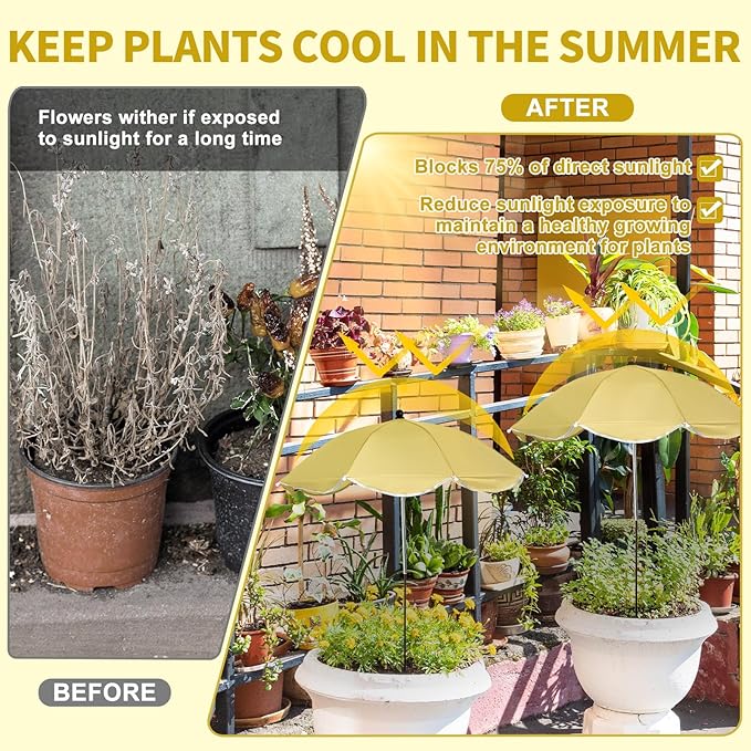 4 Pack Plant Umbrellas for Outdoor Plants 25" Larger Garden Umbrella Sun Shade with Adjustable Angle 40" Higher Sun Protection Cover Shade for Plants, Potted Flower,Garden Bed