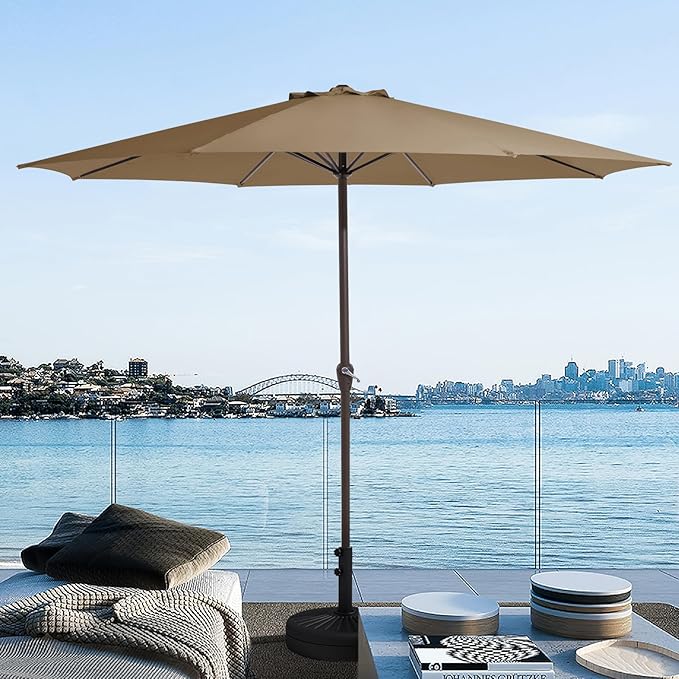 JEAREY 12' Patio Umbrellas Outdoor Table Market Umbrella w/Crank, 8 Sturdy Ribs, UV Protection Windproof for Garden, Deck, Backyard, Pool(Sand)