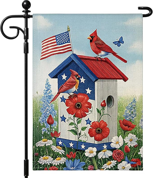 OTOSTAR Welcome Patriotic America 4th of July Garden Flag 12x18 Inch Double Sided Red White Blue Stars and Stripes Yard Outdoor Decorative Independence Memorial Day Garden Flag (House and Birds)