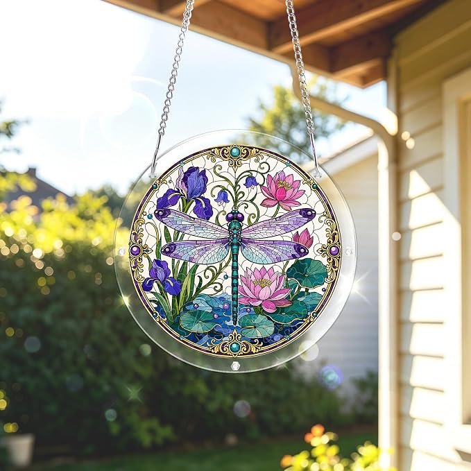 Acrylic Puzzle Suncatcher, Sun Catchers Puzzle for Window Hanging | 8.9 Inch Iris Dragonfly DIY Suncatcher Puzzle for Adults, Ideal Gifts for Women, Men, Wife, Mom, Home & Garden Decor