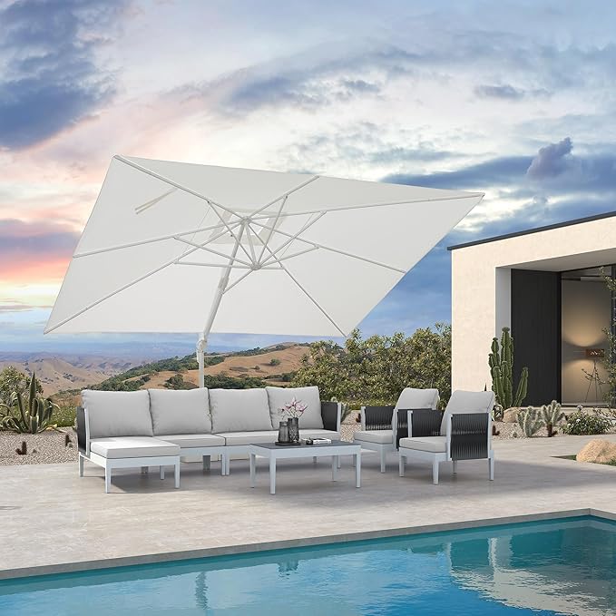 PURPLE LEAF 10' × 13' Patio Umbrella White Cantilever Umbrella Aluminum Square Outdoor Offset Umbrella Hanging Windproof with 360° Rotation for Garden Deck Pool, White