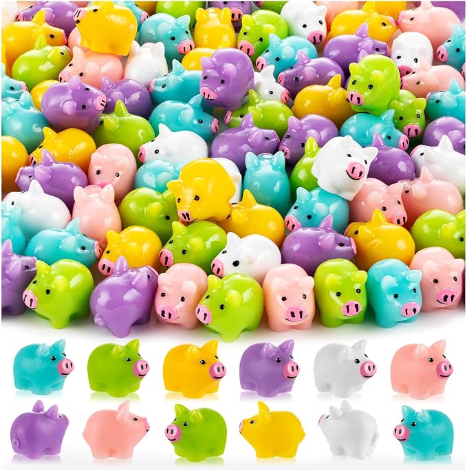 126PCS Mini Resin Pigs Figures Miniature, Colorful Tiny Pig for Cake Topper | Cute Pigs Figures Miniature, Tiny Pig Charms for Cake Topper, Garden Landscape Dollhouse Hide Game Room Decor DIY Craft