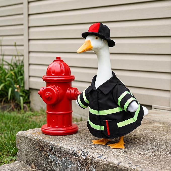 Porch Goose Outfit for 23‘' Porch Goose Geese Statue Halloween Clothes Costume Yard Patio Lawn Garden Decor(Firefighter)