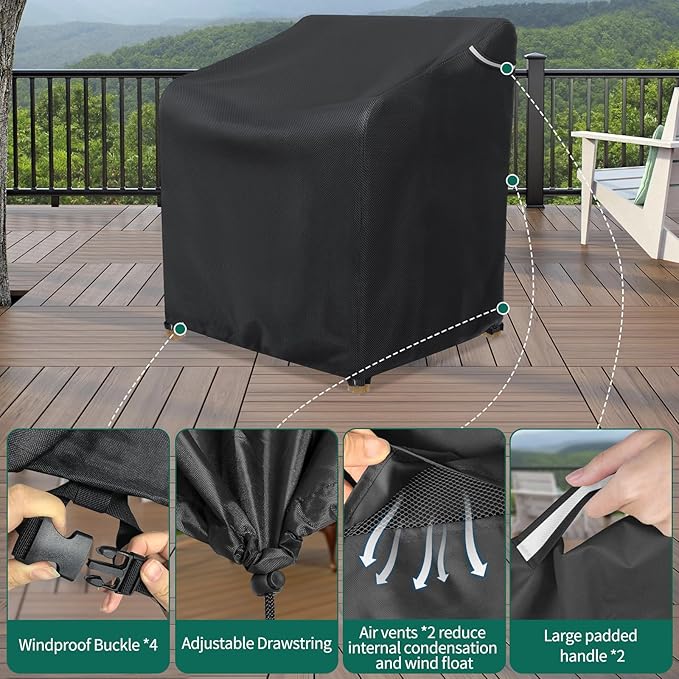 AKEfit Patio Chair Covers for Outdoor Furniture Waterproof 1 Pack,Heavy Duty Outdoor Chair Covers Waterproof for Lawn Lounge Seat, Wicker, Adirondack&Rocking Chairs,Black-25.5Wx25.5Dx47H inches