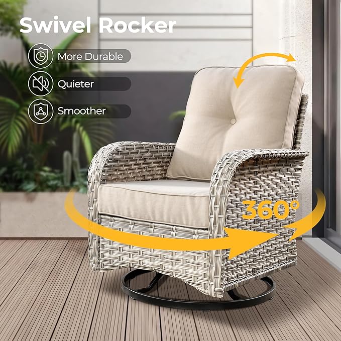 HOOOWOOO Outdoor Sectional Patio Furniture Set with Fire Pit Table,13 Pieces Wicker Conversation Sets L Shaped Couch,Extra Deep Out Door Sofa Outside Furniture with Swivel Chairs Ottomans,Beige