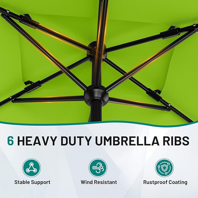 AreShark 6.5'x10' 2 Tiers Rectangular Patio Umbrella - Outdoor Umbrella Waterproof UV Protection, Market Table Umbrella w/Push Button Tilt for Pool, Lawn, Balcony(Apple Green)