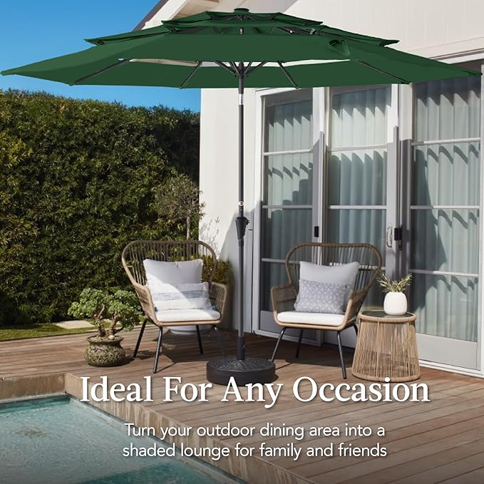 Best Choice Products 10ft 3-Tier Market Patio Umbrella, Outdoor Sun Shade with Tilt, Crank Lift, 8 Ribs for Backyard, Deck, Poolside
