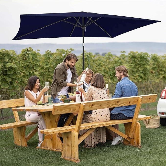FLAME&SHADE 6.5 x 10 ft Rectangular Patio Umbrella with Push Button Tilt & Crank, Table Market Rectangle Rectangle Umbrella Outdoor for Yard, Pool, Garden, Porch(Navy Blue)