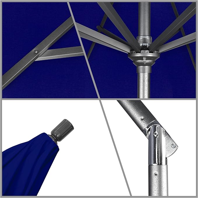 California Umbrella 11Ft Premium Sunbrella Patio Umbrella, Hand-Crank, Tilt-Collar, Gray Frame, True Blue Fabric