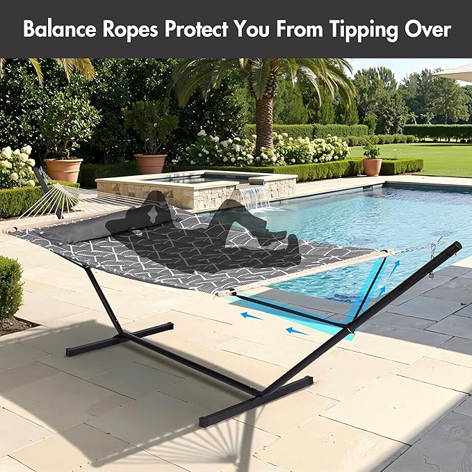 ANOW Double Hammock with Stand Included, 2 Person Hammock with Stand for Outside, 450 LBS Weight Capacity, Gray Cube