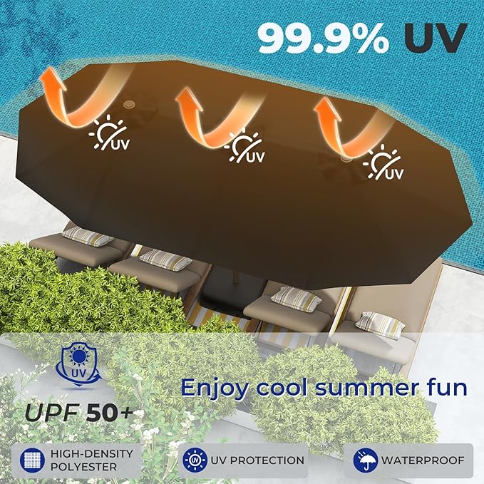 BRIOPAWS 15-FT-Large-Patio-Umbrella-with-Base | Double-Sided | Outdoor Table Umbrellas | w/Crank Handle | 12 Sturdy Fiberglass Rib | UV-Protection | for Garden Deck Backyard Pool | Black