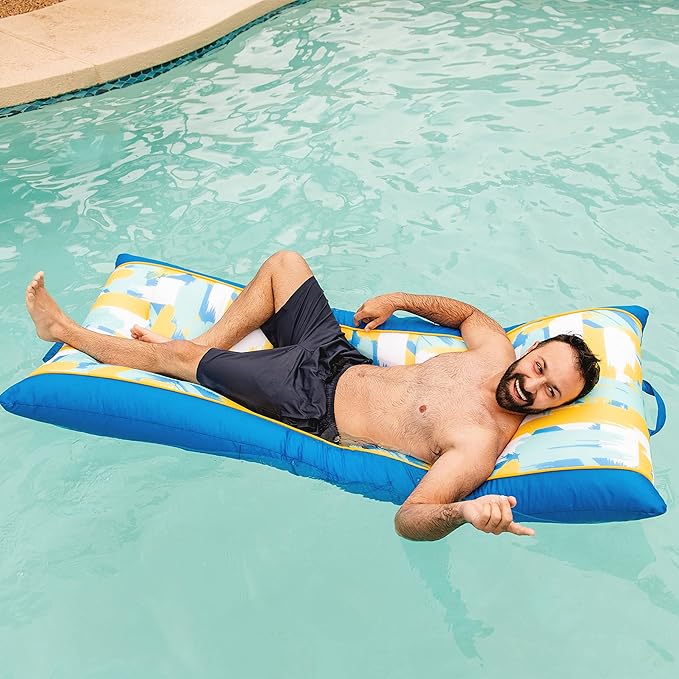 Big Joe Kona Hammock No Inflation Needed Pool Lounger with Headrest, Quick Draining Fabric, 4 feet Big