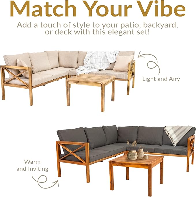 Sunnydaze 4-Piece Acacia Wood Patio Furniture Set - Edisto Outdoor Conversation Set - Wood Outdoor Furniture - Natural Gray