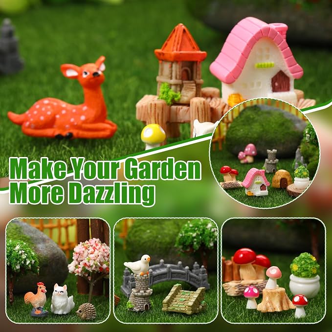 65 Pcs Fairy Garden Accessories Mini Resin Animals Figures | Miniature Table and Chairs Bridge Mushroom Pond Fence Moss Bonsai Landscape Ornaments Kit for Garden DIY Craft