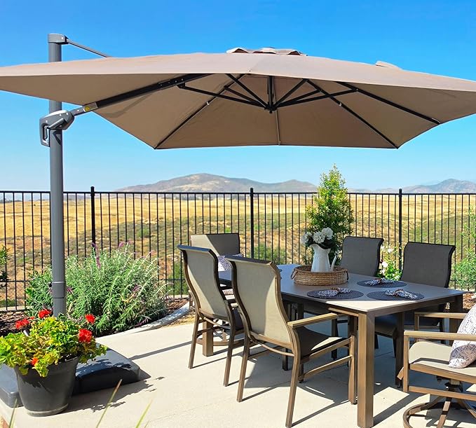 PURPLE LEAF Patio Umbrella 9' X 11.5' Rectangle Cantilever Umbrella Large Aluminum Outdoor Umbrellas with 360-degree Rotation & UPF40+ Premium Fabric for Deck Pool Garden Yard, Ash Mocha