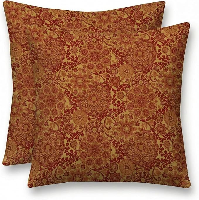 RSH DECOR: Outdura Square Throw Pillows Set of 2 | 17" x 17" | Water and Fade-Resistant Performance Fabric | Outdoor Pillow Covers with Down-Alternative Inserts | Made in USA (Marrakech Salsa)