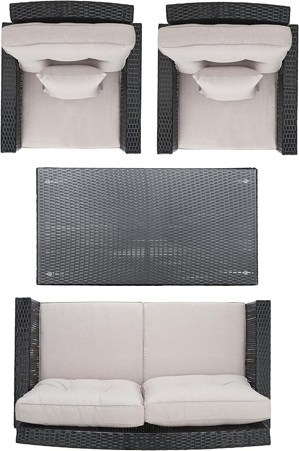 SAFAVIEH Outdoor Collection Lorma Black/Light Grey Wicker 4-Piece Conversation Patio Set