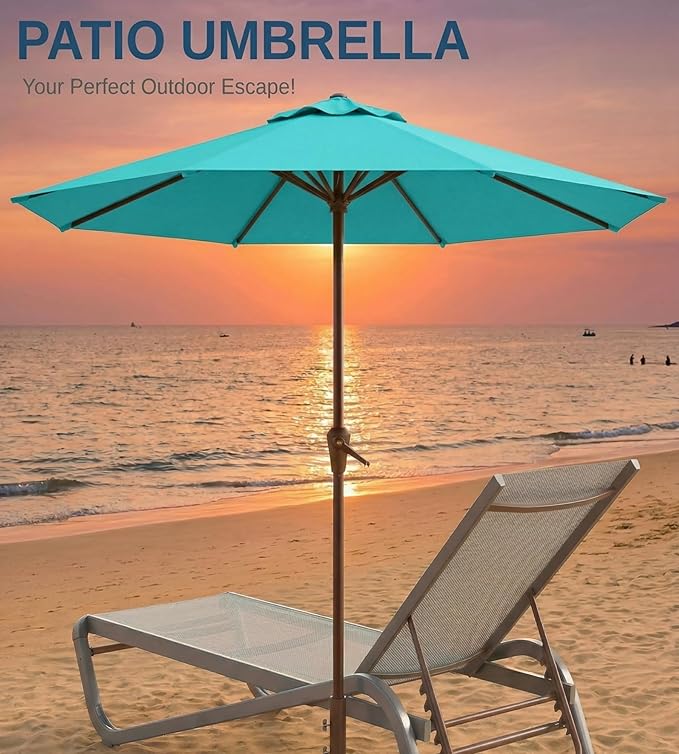 10FT Patio Umbrella, Outdoor Umbrella with Push Button Tilt and Crank, 8 Sturdy Ribs, UV Protection & Waterproof Market Umbrella for Pool, Backyard, Beach,Deck (Peacock Blue)