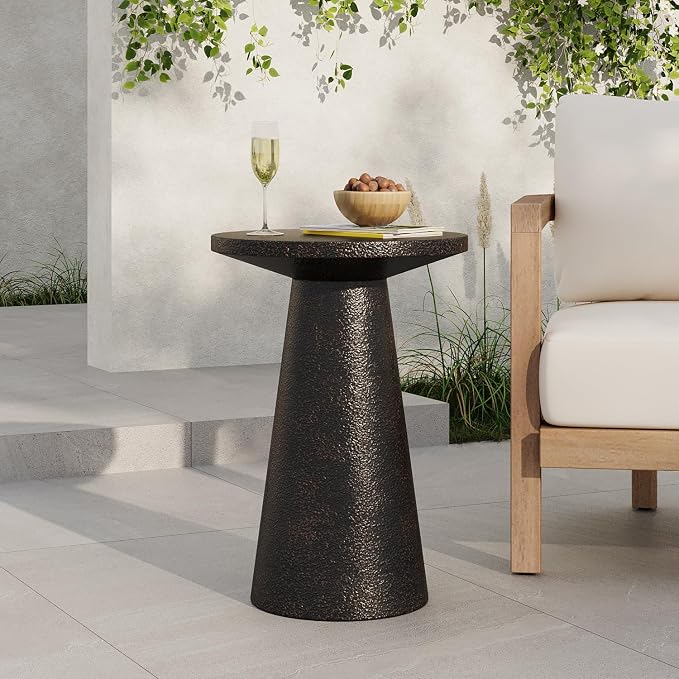 Christopher Knight Home Mongi 23.23" H MGO Indoor Outdoor Side Table, Patio Decorative Mushroom-Shaped End Table, Round Top Lightweight Concrete Garden Stool for Patio Balcony, No Assembly, Black