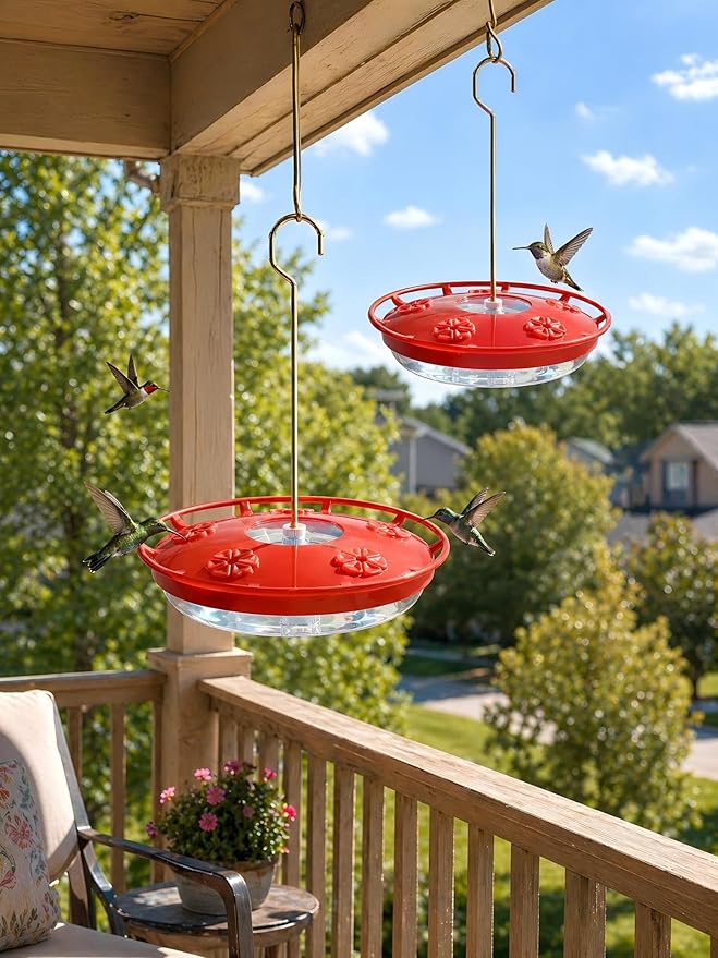 FEED GARDEN Hummingbird Feeders for Outdoors, 2 Pack 16oz Leak-Proof Dish-Style Nectar Feeder Built-in Ant Moat, 5 Feeding Ports, Wide Mouth Easy Clean, BPA-Free Plastic Gifts for Women Mom
