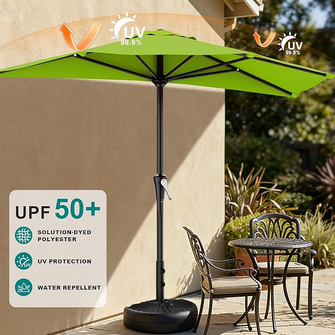 AreShark 9FT Half Patio Umbrella, Outdoor Wall Umbrella with Crank & 5 Sturdy Ribs, Table 1/2 Umbrella Patio for Garden, Deck, Balcony and Pool, Apple Green
