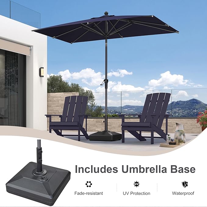 PURPLE LEAF 8' x 5' Rectangle Patio Market Umbrella with Base Outdoor Table Umbrellas Aluminum Frame Sun Shade with 8 Sturdy Ribs Tilt for Garden Deck Lawn Pool Navy Blue