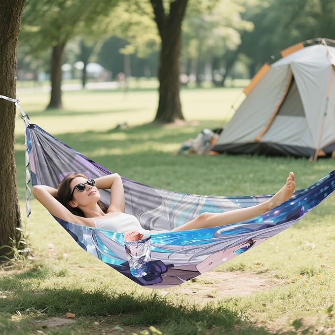 Lolita Style Anime Girl Outdoor Hammocks Foldable Swing Hammock for Patio Backyard Lounge Base