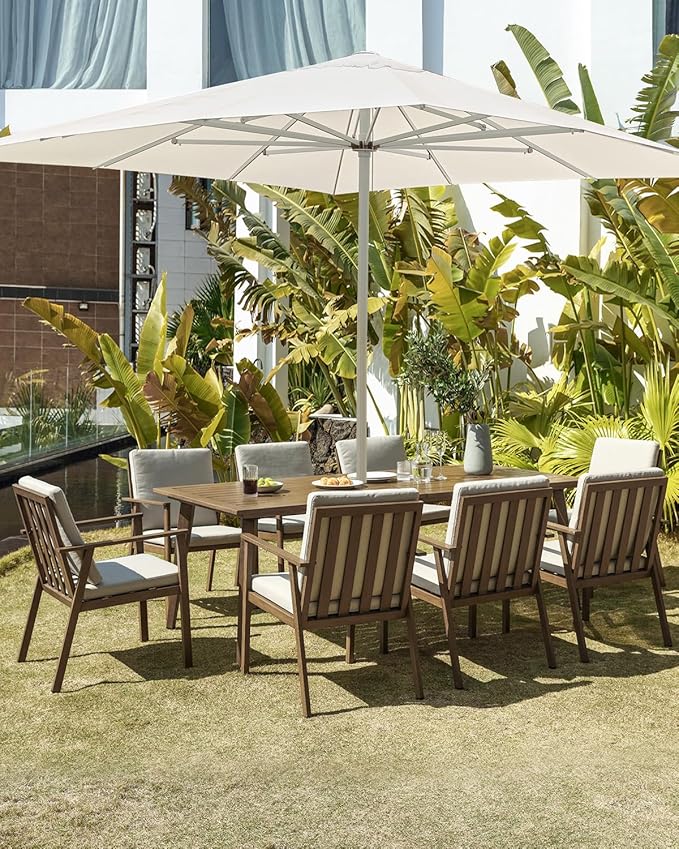 9 Pieces Never-Rust Aluminum Patio Dining Set, Outdoor Dining Set for 8, Outdoor Dining Table and Chairs Set with Cushions, Patio Furniture Set for Deck, Garden, Poolside, Teak